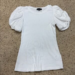 1. State White Puff Sleeve Rib Knit T-Shirt XS